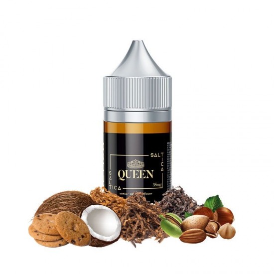 Saltica Queen Salt Likit 30ml – Hindistan Cevizli Kurabiye, Badem, Fındık ve Tütün