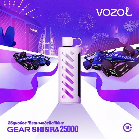 Vozol Gear Shisha 25000 Puff - lila renkli kullan-at cihaz ve Gear Shisha 25000 tanıtım görseli