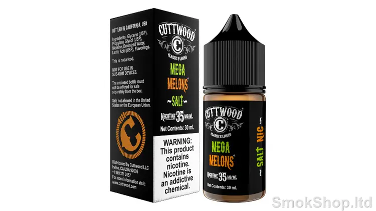 Cuttwood Mega Melons 30 ml Salt Likit - kavun, papaya ve mango aromalı şişe ve kutu