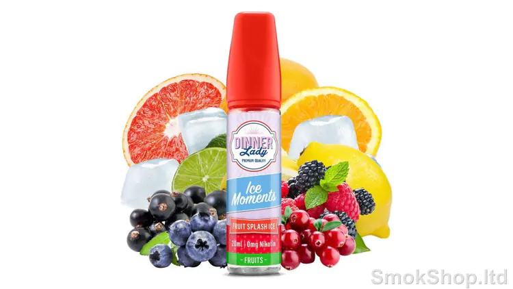 Dinner Lady Fruit Splash Ice Moments 60 ml - kuş üzümü, böğürtlen, narenciye ve buz arasında 60 ml şişe