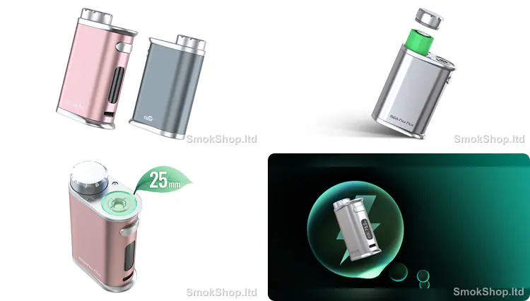 Eleaf Pico Plus Mod - kompakt gövde tasarımı, değiştirilebilir 18650 pil kapağı, 25 mm atomizer uyumu ve USB Type-C 2A hızlı şarj
