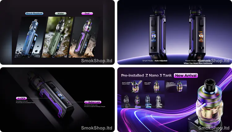 GeekVape Aegis Mini 5 - IP67 darbe, su ve toz koruması, akıllı ve güç modları, A-Lock kilit sistemi ve Z Nano 3 tank