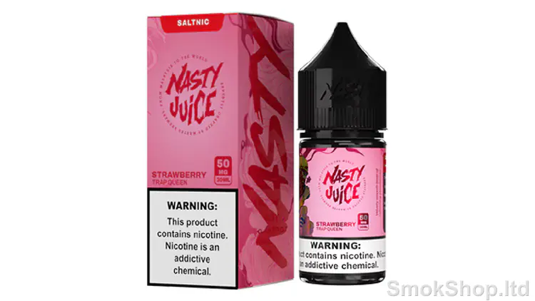 Nasty Juice Trap Queen Salt 30 ml - çilek aromalı saltnic kutusu ve 30 ml salt likit şişesi