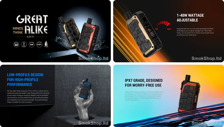Smok ALIKE - 1-40W ayarlanabilir güç, kompakt tasarım ve IPX7 su geçirmezlik
