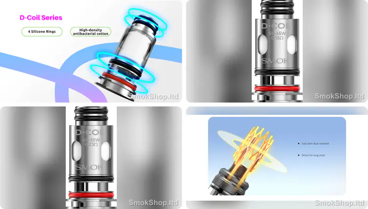 SMOK D Coil - D-Coil serisi, 4 silikon halka, 0.15Ω tek mesh ve 0.23Ω çift mesh coil