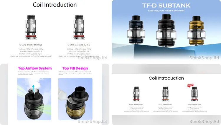SMOK D Coil - coil tanıtımı, TF-D Subtank, üstten hava akışı ve üstten dolum tasarımı