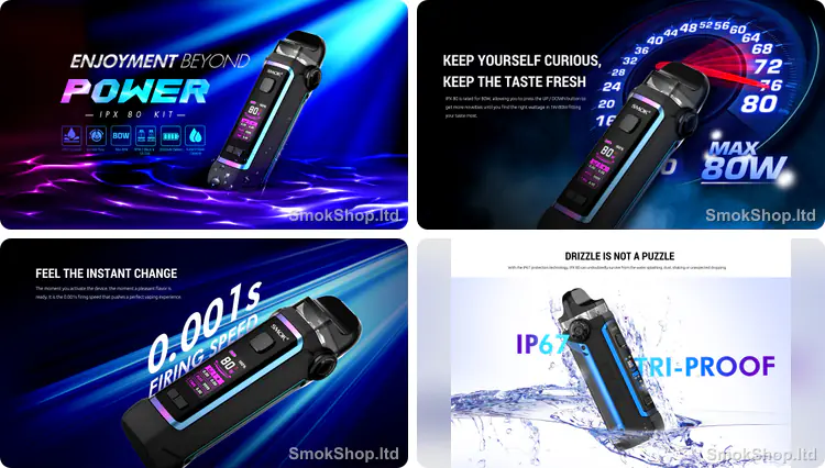 Smok IPX 80 - 80W güç, 0.001 sn hızlı ateşleme ve IP67 koruma