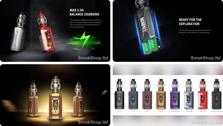 Smok Morph 2 - 2.0A Type-C şarj, çift 18650 pil, şık tasarım ve renk seçenekleri