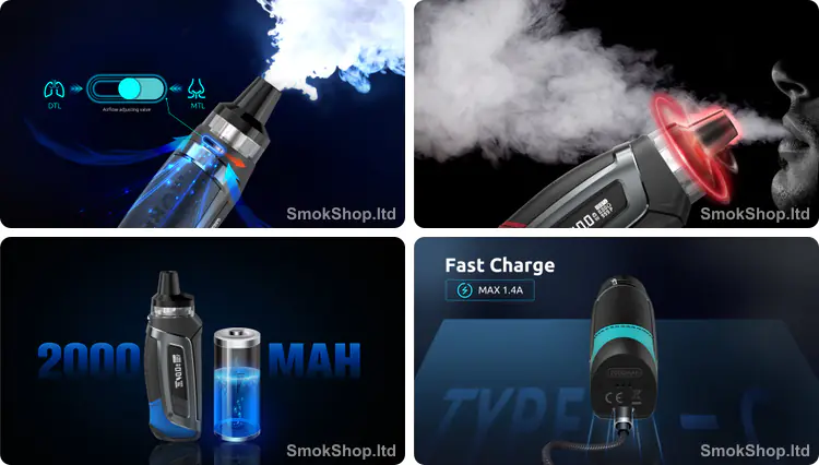 Smok Morph 40 - MTL/DTL hava akışı ayarı, yoğun buhar, 2000mAh pil ve Type-C hızlı şarj