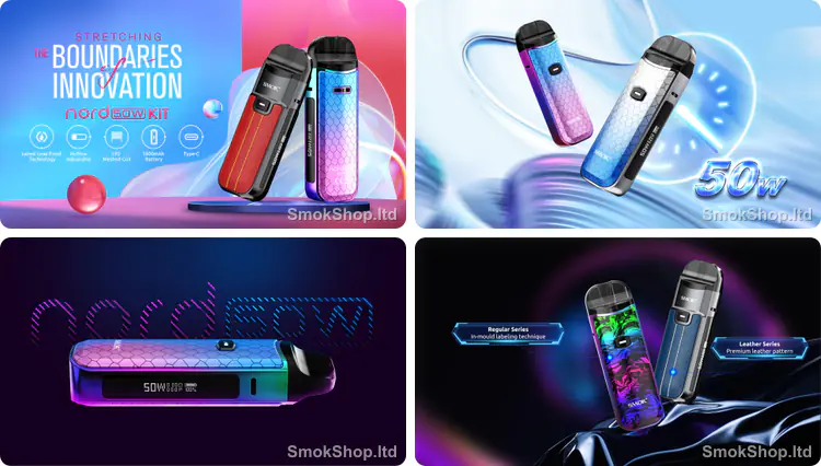 Smok Nord 50W - yenilikçi tasarım, 50W güç, OLED ekran ve Regular / Leather seri seçenekleri