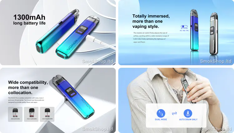 SMOK Novo Pro - 1300mAh pil, kademesiz hava akışı, Novo pod uyumluluğu ve çift / otomatik çekiş modu