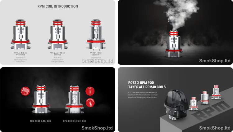 SMOK RPM 40 Coil - RPM Mesh 0.4Ω, Quartz, SC ve DC MTL coil seçenekleri, yoğun buhar ve RPM pod uyumu