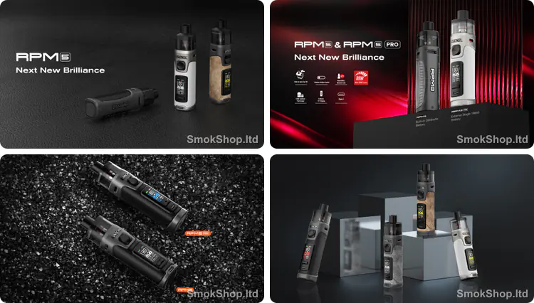 Smok RPM 5 - şık tasarım, 80W güç, dahili 2000mAh ve 18650 pilli versiyonlar ile renk seçenekleri