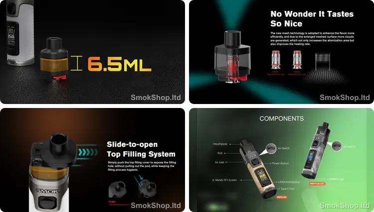 SMOK RPM 5 Pro Kartuş - 6.5ml kapasite, RPM 3 mesh coil uyumu, kaydırmalı üstten doldurma ve RPM 5 / RPM 5 Pro uyumu