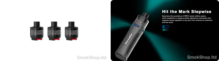 SMOK RPM 5 Pro Kartuş - 3'lü boş kartuş seti ve RPM 5 serisi hava akışı ayarı
