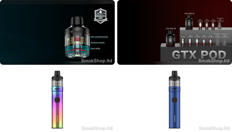 Vaporesso GTX Go 40 - SSS sızdırmazlık teknolojisi, GTX Pod ve GTX coil uyumu, Rainbow ve mavi renk seçenekleri