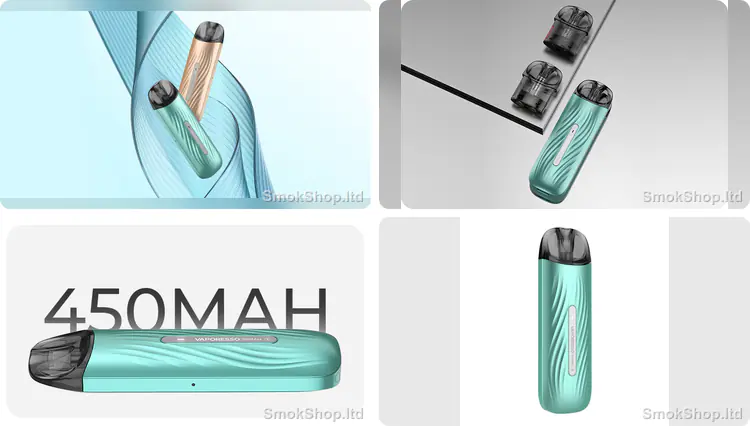 Vaporesso OSMALL 2 - su dalgası tasarımı, OSMALL pod uyumu, 450mAh batarya ve kompakt gövde