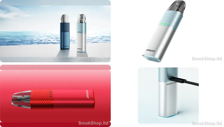 Voopoo Argus Z - şık metalik kompakt tasarım, renk seçenekleri ve USB-C ile hızlı şarj