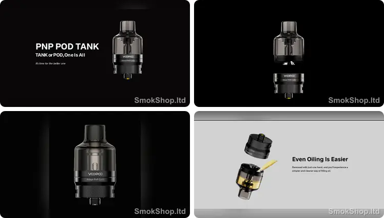 VooPoo PnP Pod Tank: pod ve tank olarak kullanım, mıknatıslı 510 tabandan ayrılan pod ve alttan likit doldurma