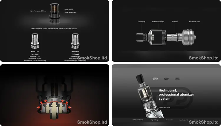 VOOPOO TPP Coil DM1 / DM2 / DM3 - Drag 3 TPP coil uyumu, TPP Pod Tank içinde coil, MAAT tank kesiti ve TPP atomizer sistemi