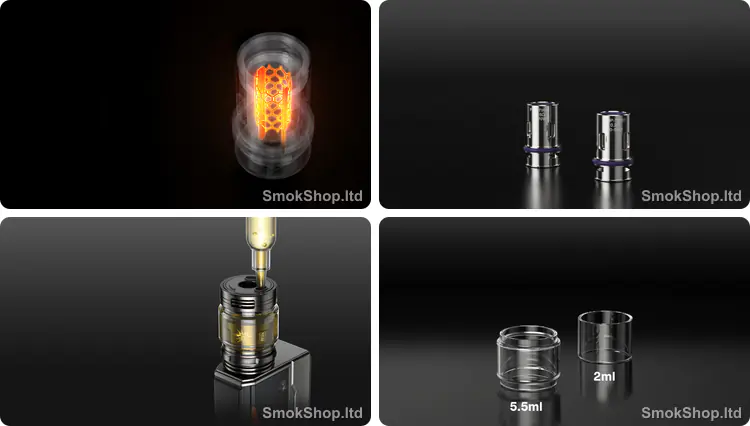 Voopoo Tank UForce-L: Dual In One mesh coil, PnP-TW15 ve PnP-TW20 coiller, üstten dolum, 5.5 ml kabarcık ve 2 ml düz cam